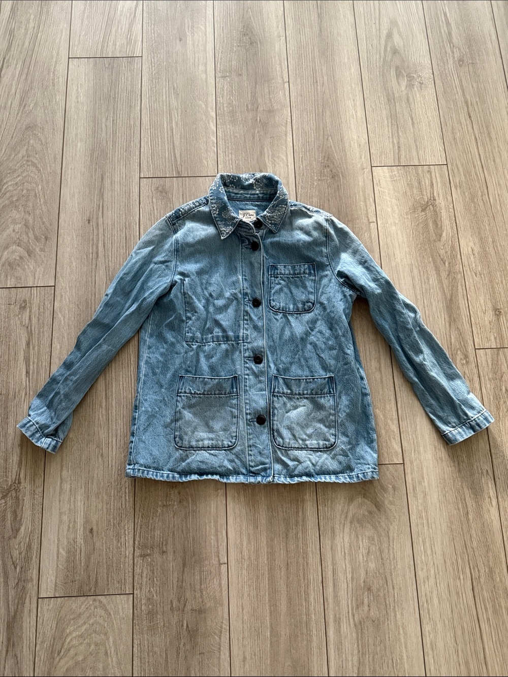 J.Crew Women’s denim chore jacket paisley bandana pattern button down XS